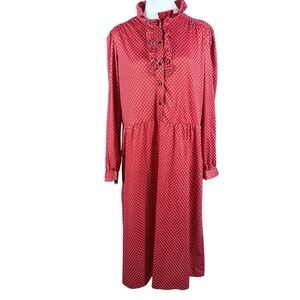 Sears Dress 14 Red Union Made USA ILGWU Modest Cottagecore Prairie Vintage